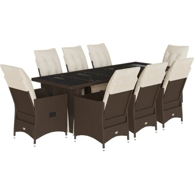 Afbeelding van vidaXL 9 delige Bistroset met kussens poly rattan bruin