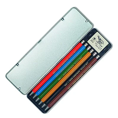 Afbeelding van KOH I NOOR 5217 vulpotloden incl. 1 x gum in metalen etui, verschillende kleuren 6 stuks