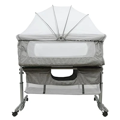 Afbeelding van Baby Co Sleeper, Netstof Rondom, 0 36 maanden, max 20 kg, Aanschuifbedje met Schommelmodus,5 Hoogtestanden, Easy Slide, Eenvoudig Draagbaar, 92 * 58 70 90cm (donkergrijs)