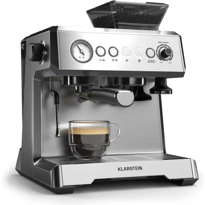 Afbeelding van Klarstein GrandPresso Espressomachine Precisiemolen Stoompijpje Portafilter Drukindicator 20 bar Roestvrij staal