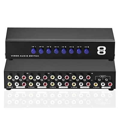 Afbeelding van SIENOC 8 weg AV schakelaar in 1 Out Audio Video L/R RCA Keuzeschakelaar Box Splitter Zwart voor DVD STB Game Consoles
