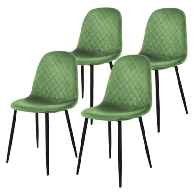 Afbeelding van Eetkamerstoel set van 4 salie fluwelen bekleding met metalen poten incl. montagemateriaal ML Design