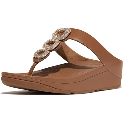 Afbeelding van FitFlop Fino Crystal Chain Leather Toe Post Sandals BRUIN Maat 37