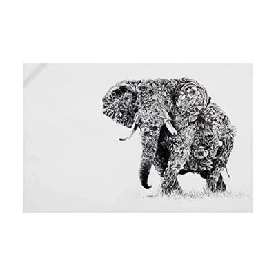 Afbeelding van Maxwell &amp; Williams Marini Ferlazzo Theedoek met Afrikaanse Olifant, 100% Katoenen Keukendoek, Wit, 50 x 70 Centimeter