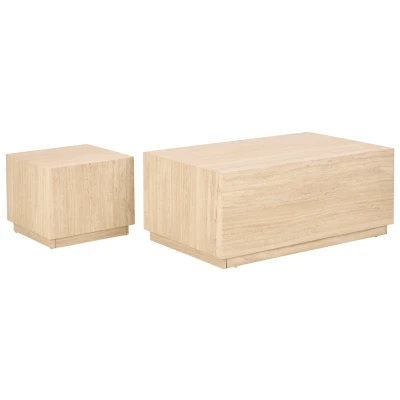 Afbeelding van Hjem Interiors Mondi Rechthoekige Salontafel Set Travertin