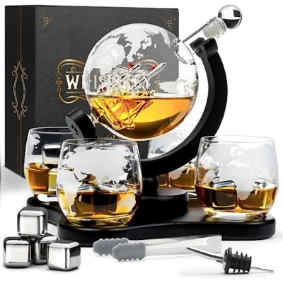 Afbeelding van Whisiskey Whisky Karaf Set 900 ml Wereldbol Whiskey Decanter Geschenk voor Mannen 4 glazen Stenen Schenktuit