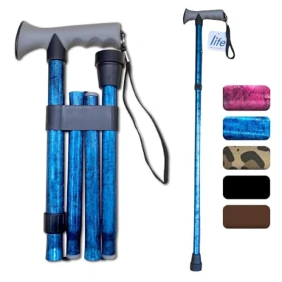 Afbeelding van Life Gezondheidszorg Wandelstok Comfort Gel Handvat Voor Artritis, Ouderen Gehandicapten, Opvouwbare Verstelbare Hoogte, Rechts of Linkshandig, Met Antislip Rubberen Tip Polsband, Lichtgewicht