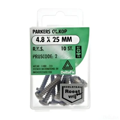 Afbeelding van Schroeven. Schroef. Deltafix Parkers cilynder kop 4.8 x 25 MM. R.V.S. 10 stuks.