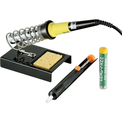Afbeelding van Elektrische soldeerset met soldeerbout, houder spons, desoldeerpomp en tin 30W