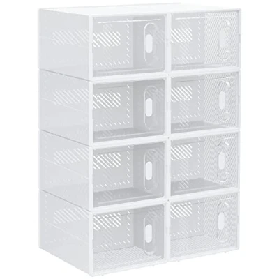 Afbeelding van HOMCOM Set van 8 schoenendozen, modulair, met transparante deuren, afmetingen: 25 x 35 19 cm (l b h)