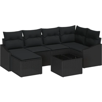 Afbeelding van vidaXL Tuin Dinerset Set van 7 Zwart Rattan, Polyester