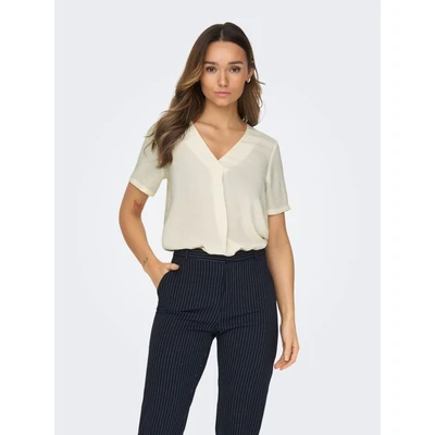 Afbeelding van Jacqueline de Yong T shirt Jdydivya Life S/s V neck Top Wvn Di 15291432 Cloud Dancer Dames Maat S
