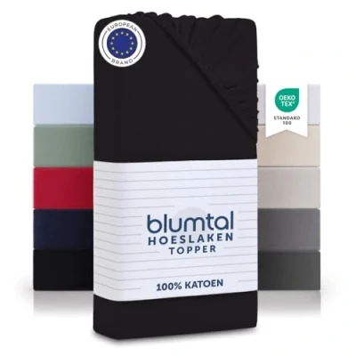 Afbeelding van Blumtal Basics Hoeslakens Topper Hoeslaken van 100% zacht katoen, beddengoed, zwart