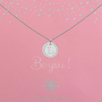 Afbeelding van Heart to Get Zilveren Kettingen Initalen Coin 18mm met Letter L ketting Initialen initiaal en krans