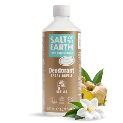 Afbeelding van Salt of the Earth Natuurlijke Deodorant Spray Navulling, Gember &amp; Jasmijn Langdurige Bescherming, Vegan, Dierproefvrij, Anti transpirant, Geen Witte Vlekken 500 ML