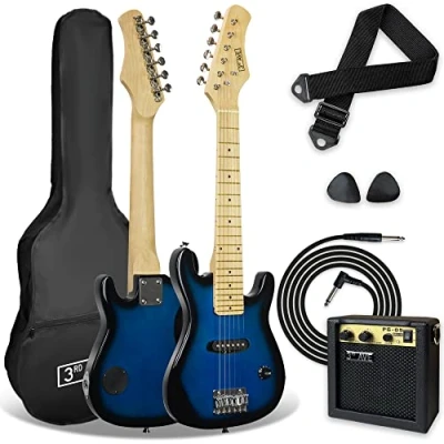 Afbeelding van 3rd Avenue 1/4 formaat elektrische gitaarpakket voor beginnende kinderen, 5W draagbare versterker, kabel, tas, plectrums en gitaarband blauw