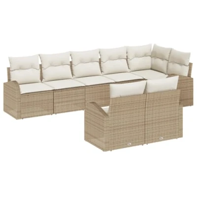 Afbeelding van vidaXL 8 delige tuin sofa set met kussens beige poly riet