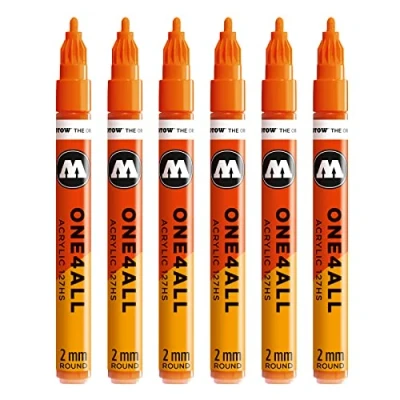 Afbeelding van Molotow Acrylmarker One4All 127HS (2 mm punt, hoog dekkend en permanent, UV bestendig, voor bijna alle ondergronden) #085 Dare oranje, 6 pack