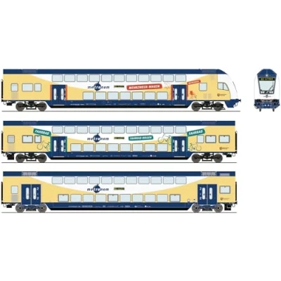 Afbeelding van Roco 6220105 H0 3 delige set dubbeldekswagons van de metronoom 2e klas DBPza, DBDpza, stuurstandrijtuig 1e/2e Klasse DABpbzkfa