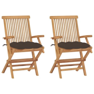 Afbeelding van Tuinstoelen 2 st met taupe kussens massief teakhout