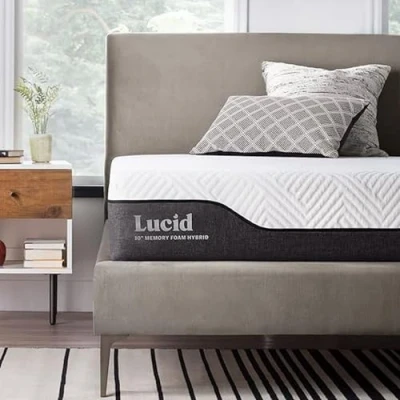 Afbeelding van LUCID Hybride matras, 25 cm hoog, traagschuim en pocketveren, met bamboehoutskool aloë vera, ademend, gemiddelde hardheid, eenpersoonsbed 90 x 200