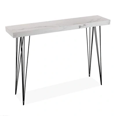 Afbeelding van Versa Dallas Smalle hal of vestibule Entree meubilair, Console Tafel, Afmetingen (H x B H) 80 25 110 cm, Hout en Metaal, Kleur Grijs wit