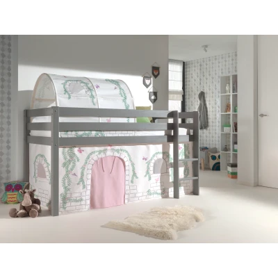 Afbeelding van LUCEVI Pino Halfhoogslaper H115CM + Ladder Birdy Gordijntjes Tunnel Grijs 90x200 cm