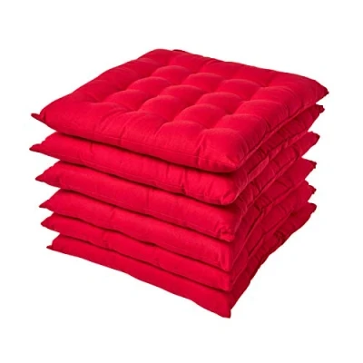 Afbeelding van Homescapes Set van 6 stoelkussens, 40 x cm, rood, zitkussen met banden en knoopsluiting, 100% katoen zachte polyester vulling