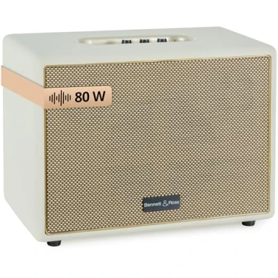 Afbeelding van Bennett &amp; Ross BB 880CW Blackmore Giant retro bluetooth luidspreker in lederlook Vintage met 2x 40W USB ingang MP3 speler Stereo true draadloze functie aux Speaker Crèmewit