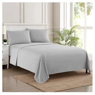 Afbeelding van Sweet Home Collection Luxe beddengoedset met plat, hoeslaken, 2 kussenslopen, microvezel, zilver, Twin