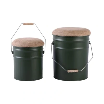 Afbeelding van Leitmotiv Kruk Buckets Set Van 2 Emmer Met Deksel Jungle Groen Ø26x31cm Ø31x39,5cm Nice thingZ