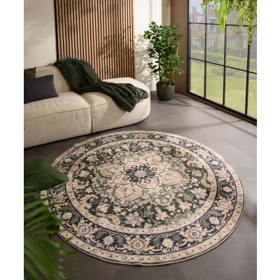 Afbeelding van Rond Vintage Buitenkleed Valenca Fino Beige/groen 160 Cm