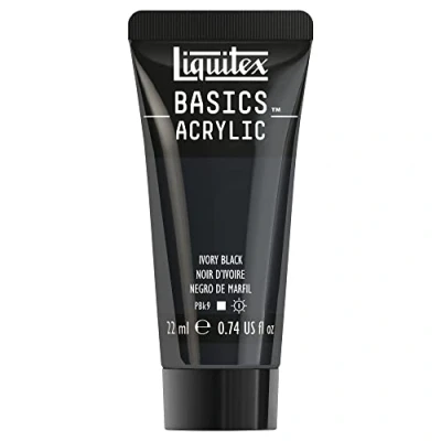 Afbeelding van Liquitex 8870463​ Basics acrylverf Ivory Black, 22 ml tube, lichtecht, waterbestendig, voor het schilderen en decoreren van hout, metaal, keramiek, kunststof, canvas