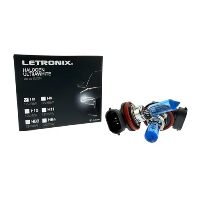 Afbeelding van LETRONIX halogeen autolampen H8, 12V, 8500K, koud wit, xenongas, ultrawitte look, voor dimlicht, mistlampen, grootlicht, bochtverlichting, goedkeuring E keurmerk (led look) (H8 35W)