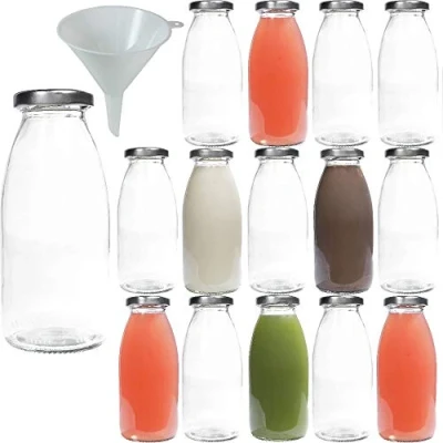 Afbeelding van Viva Haushaltswaren 15 x glazen fles 250 ml met zilverkleurige schroefdop, als melkfles, sapfles en smoothiefles te gebruiken (incl. trechter Ø 12 cm)