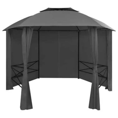 Afbeelding van Tuinpaviljoen met gordijnen hexagonaal 360x265 cm