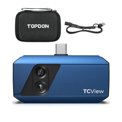 Afbeelding van TOPDON TC001 Plus Warmtebeeldcamera voor Android, 256 x 192 IR hoge resolutie met visuele camera, temperatuurbereik 20 tot 550 C, 25 Hz, dual lens, thermobeeldcamera smartphones, tablet en pc
