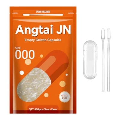 Afbeelding van Angtai JN, maat 000 500 stuks, gelatine, lege capsules, met 2 eetlepels, kleurloos en geurloos, gemakkelijk te slikken transparante thuis bereiden, capaciteit 822 1644 mg