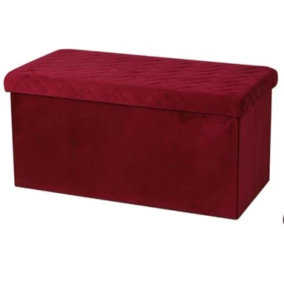 Afbeelding van Hocker bank poef XXL opbergbox bordeaux rood polyester/mdf 76 x 38 cm Poefs