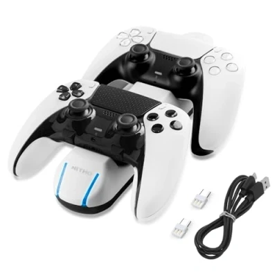 Afbeelding van NiTHO PS5 controlleroplader, laadstation compatibel met en Edge controllers, snellaadstation voor 2 PlayStation 5 controllers LED die de laadstatus aangeeft