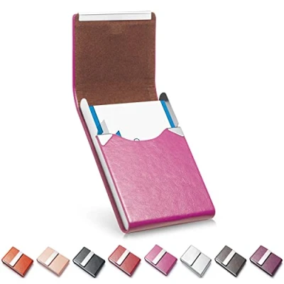 Afbeelding van Visitekaartjeshouder, Luxe Microfiber Lederen Visitekaartjehoes, Metalen Kaarthouder Pocket, Visitekaarthouder Portemonnee voor Vrouwen en Mannen met Magnetische Sluiting (Rose Red), CXPSK Rose Rood