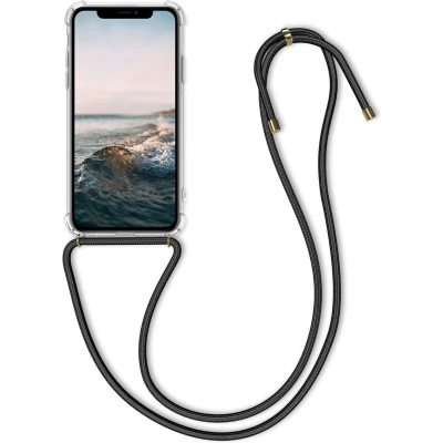 Afbeelding van kwmobile telefoonhoesje geschikt voor Apple iPhone 11 Hoesje met telefoonkoord Back cover in transparant / zwart
