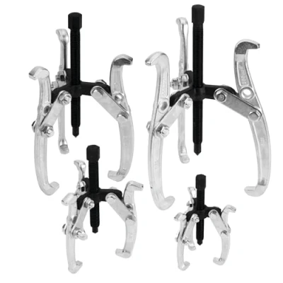Afbeelding van Performance Tool W134DB Tandwieltrekkerset met 3 kaken, 4 delige set (maten: 3, 4, 6 en 8 inch), omkeerbaar ontwerp voor voertuigonderhoud reparatie, valgesmeed staal, verchroomd