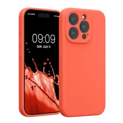 Afbeelding van kwmobile telefoonhoesje geschikt voor Apple iPhone 15 Pro TPU backcover met siliconen coating Smartphone case in levendig koraal
