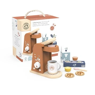 Afbeelding van Speedy Monkey Speelgoedkoffiemachine mooi ontwerp Duurzaam houten speelkeukenaccessoire met FSC hout en gladde randen Perfect speelgoed voor kinderen peuter speelgoedcadeau meisjes