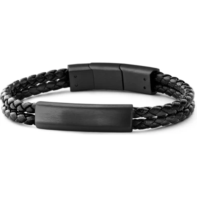 Afbeelding van Frank 1967 7FB 0284 Armband staal/leder zwart 20 21 cm