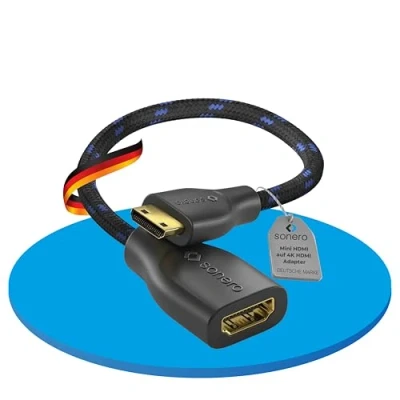 Afbeelding van Sonero® Mini HDMI naar 4K Portsaver adapter, premium high speed, C stekker A aansluiting, vergulde contacten, dubbele afscherming, katoenen jas, 0,15 m