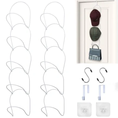 Afbeelding van Belle Vous 10 Pak Hoeden Rek Hangers Over Deur/Zelfklevende Haak Opslag Houder Organizers Display Baseball Caps, Handtassen, Handdoeken &amp; Kleding Voor Deur, Muur, Kast of Kledingkast