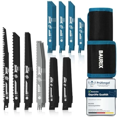 Afbeelding van BAURIX® reciprozaagbladen SHARK® [35 stuks] Reciprozaagblad voor snel en zuiver zagen Reciprozaagbladset met tas Zaagbladen hout, onbehandeld hout metaal