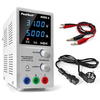 Afbeelding van PeakTech 6225 A laboratoriumvoeding 0 30V / 5A, regelbaar, DC met 4 cijferige LED indicator, gestabiliseerde schakelvoeding, stroommeter, overbelastings en kortsluitvast